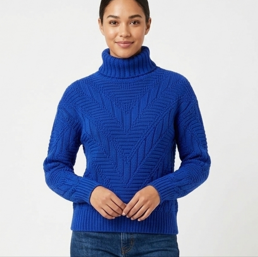 Vintage Retro 70s  Blue Knit Turtleneck Sweater Y2K Sz Medium